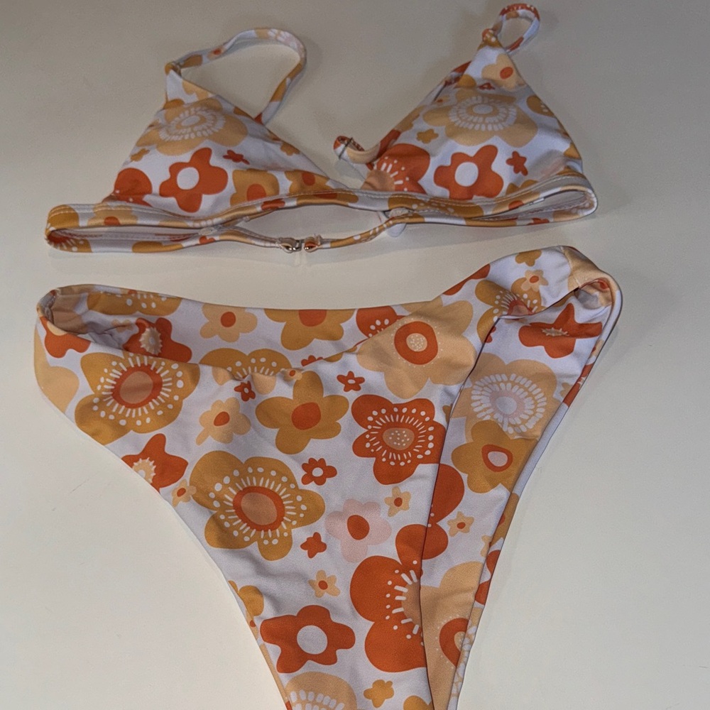 Floral Orange and White Bikini Set